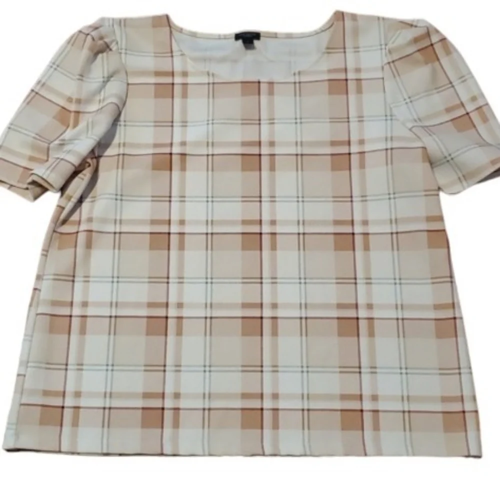 Ann Taylor Factory Blouse Womens Size XL Plaid Top Short Sleeve Cottagecore